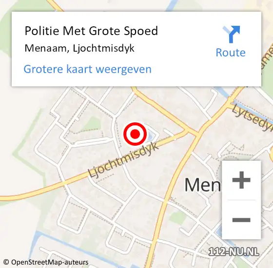 Locatie op kaart van de 112 melding: Politie Met Grote Spoed Naar Menaam, Ljochtmisdyk op 1 september 2023 14:08