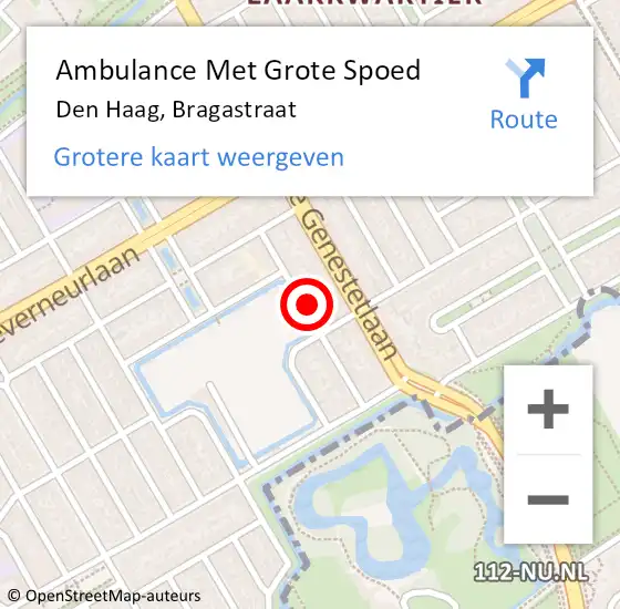 Locatie op kaart van de 112 melding: Ambulance Met Grote Spoed Naar Den Haag, Bragastraat op 1 september 2023 14:10