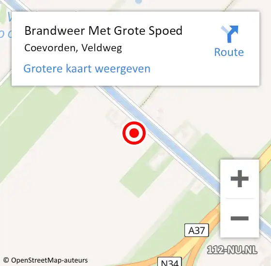 Locatie op kaart van de 112 melding: Brandweer Met Grote Spoed Naar Coevorden, Veldweg op 1 september 2023 14:11