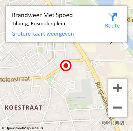 Locatie op kaart van de 112 melding: Brandweer Met Spoed Naar Tilburg, Rosmolenplein op 1 september 2023 14:48