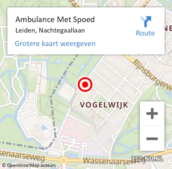 Locatie op kaart van de 112 melding: Ambulance Met Spoed Naar Leiden, Nachtegaallaan op 1 september 2023 15:02