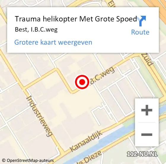 Locatie op kaart van de 112 melding: Trauma helikopter Met Grote Spoed Naar Best, I.B.C.weg op 1 september 2023 15:07