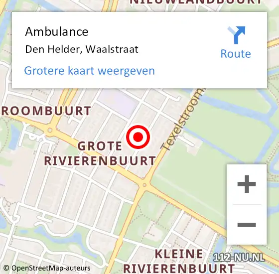 Locatie op kaart van de 112 melding: Ambulance Den Helder, Waalstraat op 1 september 2023 15:26