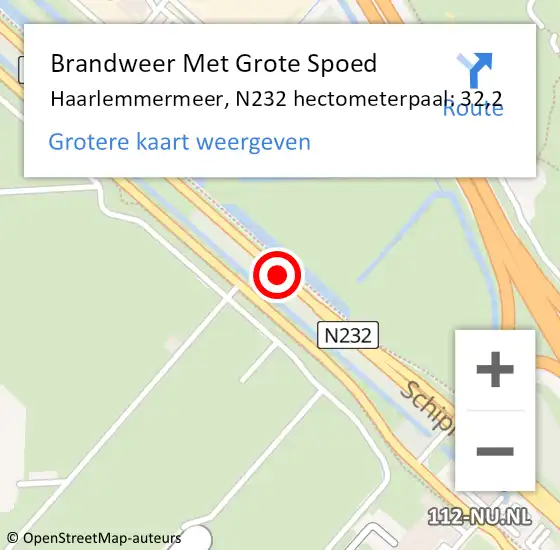 Locatie op kaart van de 112 melding: Brandweer Met Grote Spoed Naar Haarlemmermeer, N232 hectometerpaal: 32,2 op 1 september 2023 15:31