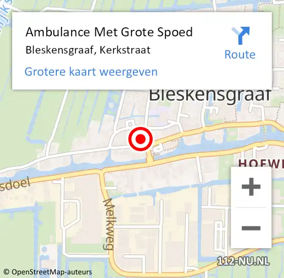 Locatie op kaart van de 112 melding: Ambulance Met Grote Spoed Naar Bleskensgraaf, Kerkstraat op 1 september 2023 16:04