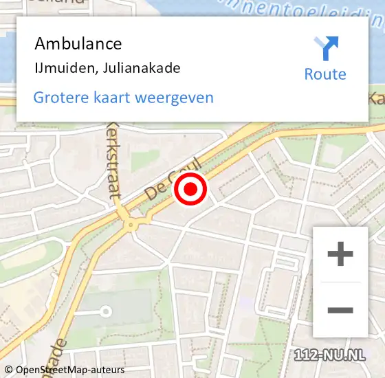 Locatie op kaart van de 112 melding: Ambulance IJmuiden, Julianakade op 1 september 2023 16:15