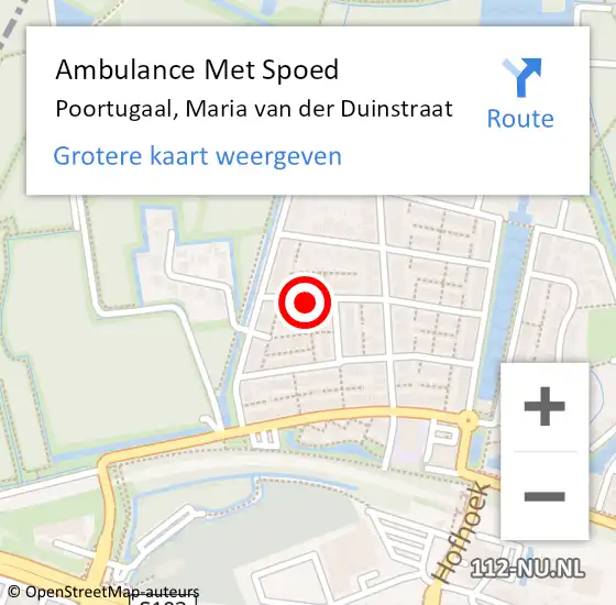 Locatie op kaart van de 112 melding: Ambulance Met Spoed Naar Poortugaal, Maria van der Duinstraat op 1 september 2023 16:16