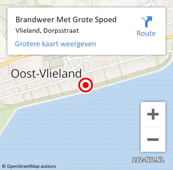 Locatie op kaart van de 112 melding: Brandweer Met Grote Spoed Naar Vlieland, Dorpsstraat op 1 september 2023 16:25