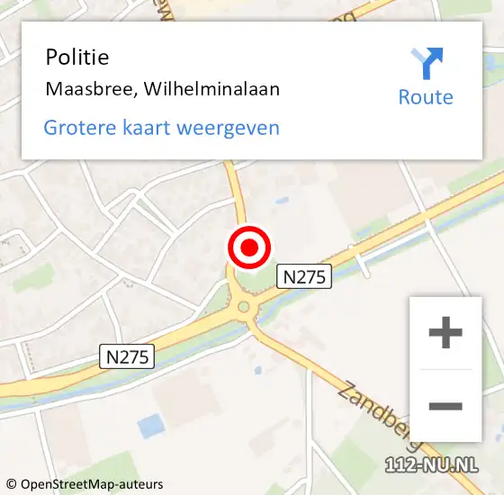 Locatie op kaart van de 112 melding: Politie Maasbree, Wilhelminalaan op 1 september 2023 16:38