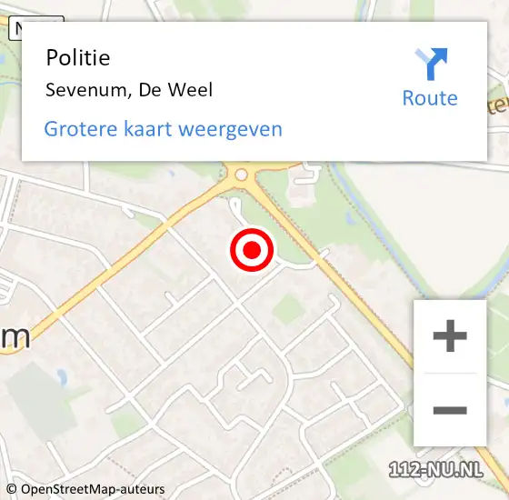 Locatie op kaart van de 112 melding: Politie Sevenum, De Weel op 1 september 2023 16:46