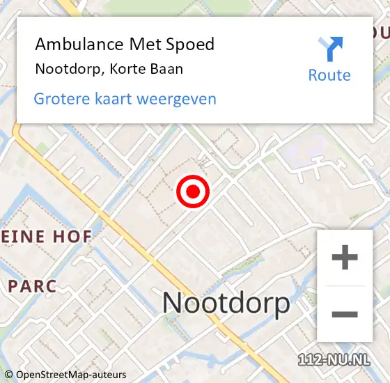 Locatie op kaart van de 112 melding: Ambulance Met Spoed Naar Nootdorp, Korte Baan op 1 september 2023 17:08