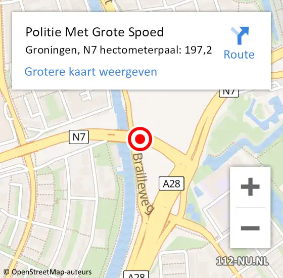Locatie op kaart van de 112 melding: Politie Met Grote Spoed Naar Groningen, N7 hectometerpaal: 197,2 op 1 september 2023 17:13