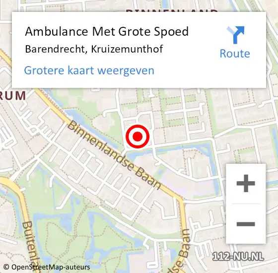 Locatie op kaart van de 112 melding: Ambulance Met Grote Spoed Naar Barendrecht, Kruizemunthof op 1 september 2023 17:19