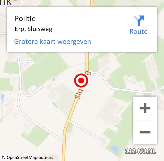 Locatie op kaart van de 112 melding: Politie Erp, Sluisweg op 1 september 2023 17:23