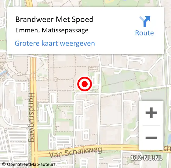 Locatie op kaart van de 112 melding: Brandweer Met Spoed Naar Emmen, Matissepassage op 1 september 2023 17:38