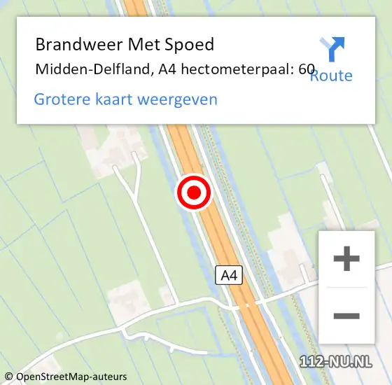 Locatie op kaart van de 112 melding: Brandweer Met Spoed Naar Midden-Delfland, A4 hectometerpaal: 60 op 1 september 2023 18:17