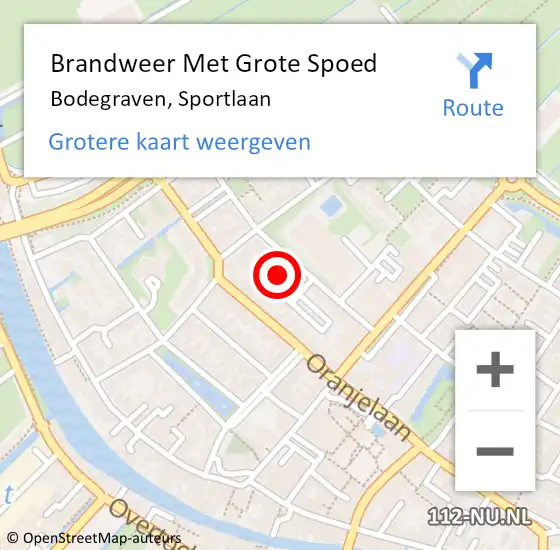 Locatie op kaart van de 112 melding: Brandweer Met Grote Spoed Naar Bodegraven, Sportlaan op 1 september 2023 18:25