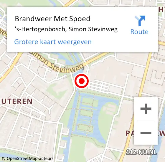 Locatie op kaart van de 112 melding: Brandweer Met Spoed Naar 's-Hertogenbosch, Simon Stevinweg op 1 september 2023 19:17