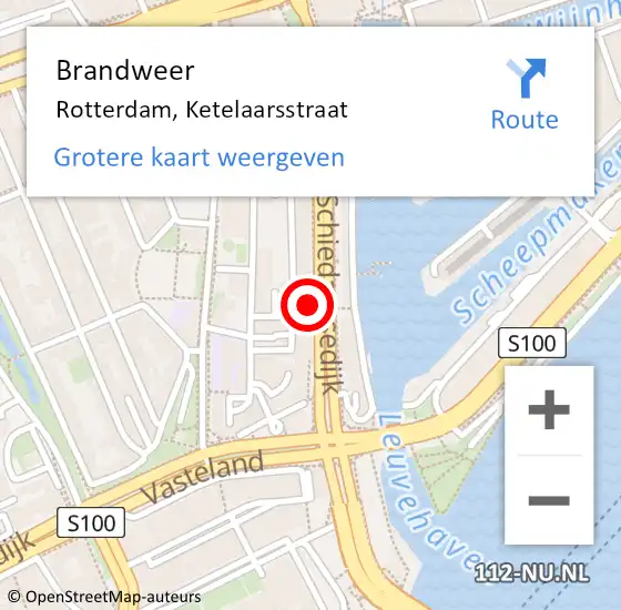 Locatie op kaart van de 112 melding: Brandweer Rotterdam, Ketelaarsstraat op 1 september 2023 19:27