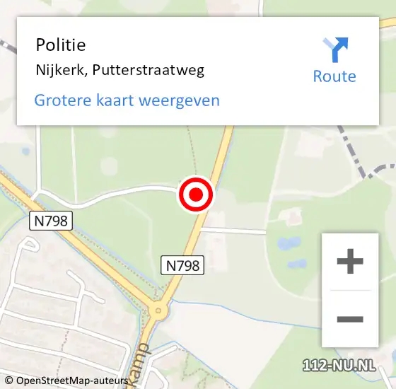 Locatie op kaart van de 112 melding: Politie Nijkerk, Putterstraatweg op 1 september 2023 20:13