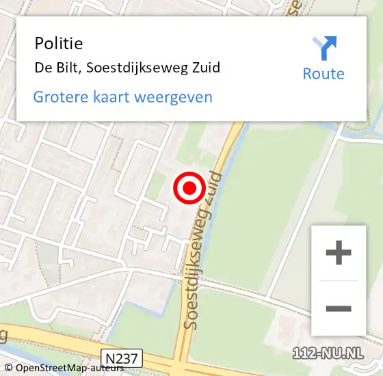 Locatie op kaart van de 112 melding: Politie De Bilt, Soestdijkseweg Zuid op 1 september 2023 20:51