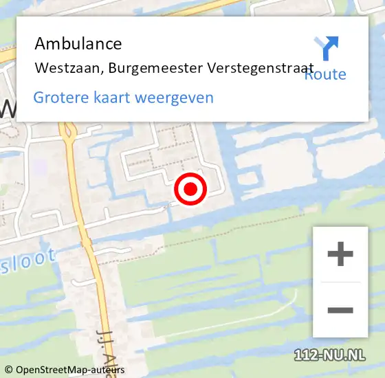 Locatie op kaart van de 112 melding: Ambulance Westzaan, Burgemeester Verstegenstraat op 1 september 2023 20:53
