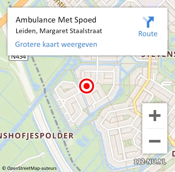 Locatie op kaart van de 112 melding: Ambulance Met Spoed Naar Leiden, Margaret Staalstraat op 1 september 2023 21:15