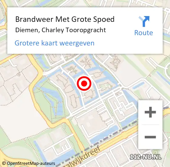 Locatie op kaart van de 112 melding: Brandweer Met Grote Spoed Naar Diemen, Charley Tooropgracht op 1 september 2023 21:41