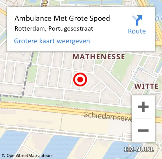 Locatie op kaart van de 112 melding: Ambulance Met Grote Spoed Naar Rotterdam, Portugesestraat op 1 september 2023 22:44
