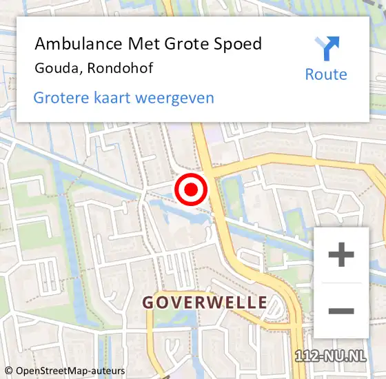 Locatie op kaart van de 112 melding: Ambulance Met Grote Spoed Naar Gouda, Rondohof op 1 september 2023 23:14