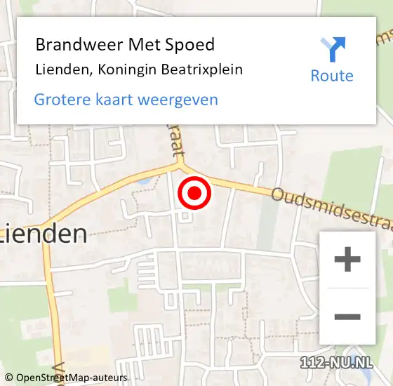 Locatie op kaart van de 112 melding: Brandweer Met Spoed Naar Lienden, Koningin Beatrixplein op 1 september 2023 23:18