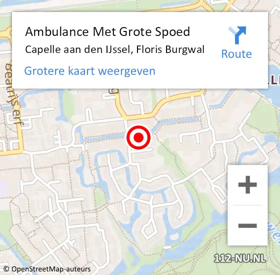 Locatie op kaart van de 112 melding: Ambulance Met Grote Spoed Naar Capelle aan den IJssel, Floris Burgwal op 1 september 2023 23:31