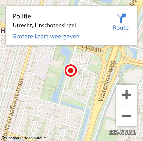 Locatie op kaart van de 112 melding: Politie Utrecht, Linschotensingel op 2 september 2023 00:28