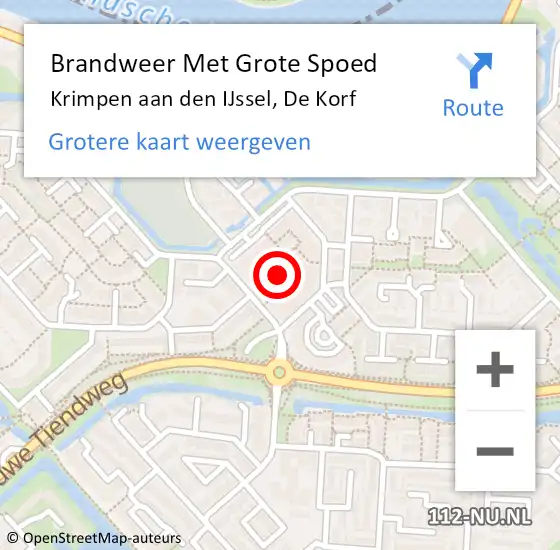 Locatie op kaart van de 112 melding: Brandweer Met Grote Spoed Naar Krimpen aan den IJssel, De Korf op 2 september 2023 00:52