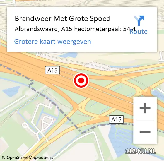 Locatie op kaart van de 112 melding: Brandweer Met Grote Spoed Naar Albrandswaard, A15 hectometerpaal: 54,4 op 2 september 2023 01:44