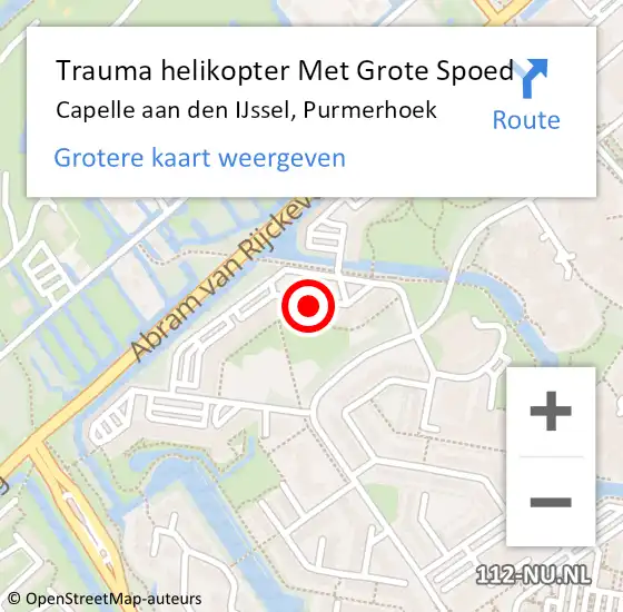 Locatie op kaart van de 112 melding: Trauma helikopter Met Grote Spoed Naar Capelle aan den IJssel, Purmerhoek op 2 september 2023 02:00