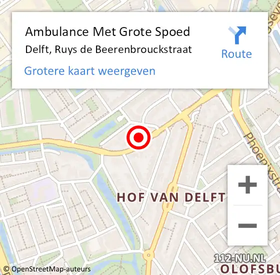 Locatie op kaart van de 112 melding: Ambulance Met Grote Spoed Naar Delft, Ruys de Beerenbrouckstraat op 2 september 2023 02:50