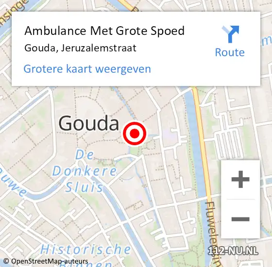 Locatie op kaart van de 112 melding: Ambulance Met Grote Spoed Naar Gouda, Jeruzalemstraat op 2 september 2023 03:51