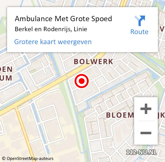 Locatie op kaart van de 112 melding: Ambulance Met Grote Spoed Naar Berkel en Rodenrijs, Linie op 2 september 2023 04:09