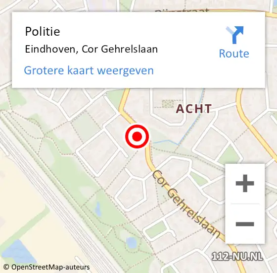 Locatie op kaart van de 112 melding: Politie Eindhoven, Cor Gehrelslaan op 2 september 2023 04:30