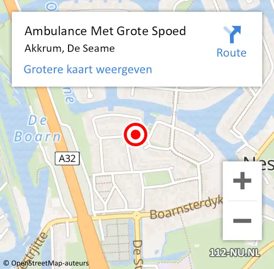 Locatie op kaart van de 112 melding: Ambulance Met Grote Spoed Naar Akkrum, De Seame op 6 september 2014 16:24