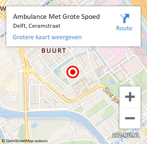 Locatie op kaart van de 112 melding: Ambulance Met Grote Spoed Naar Delft, Ceramstraat op 2 september 2023 06:46