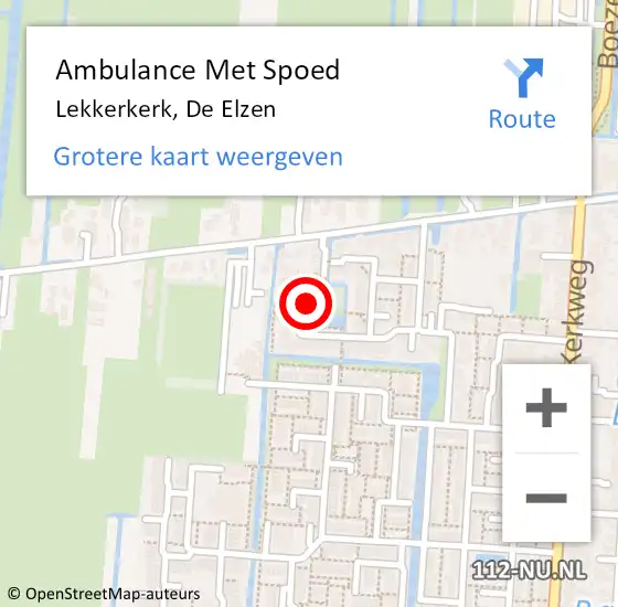 Locatie op kaart van de 112 melding: Ambulance Met Spoed Naar Lekkerkerk, De Elzen op 2 september 2023 07:04