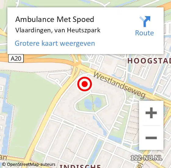 Locatie op kaart van de 112 melding: Ambulance Met Spoed Naar Vlaardingen, van Heutszpark op 2 september 2023 07:07