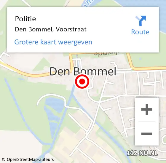 Locatie op kaart van de 112 melding: Politie Den Bommel, Voorstraat op 2 september 2023 08:15