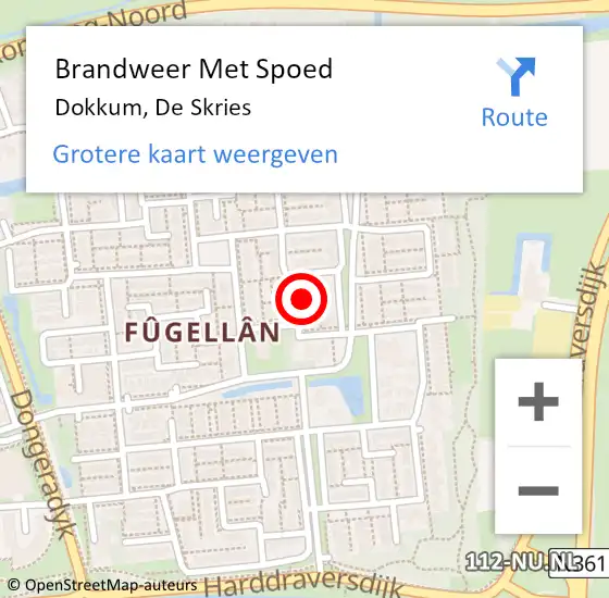 Locatie op kaart van de 112 melding: Brandweer Met Spoed Naar Dokkum, De Skries op 2 september 2023 08:25