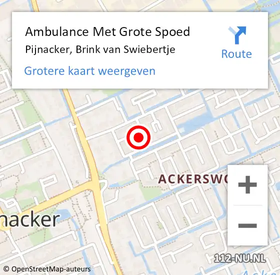 Locatie op kaart van de 112 melding: Ambulance Met Grote Spoed Naar Pijnacker, Brink van Swiebertje op 2 september 2023 08:37