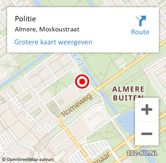 Locatie op kaart van de 112 melding: Politie Almere, Moskoustraat op 2 september 2023 08:49