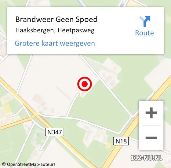 Locatie op kaart van de 112 melding: Brandweer Geen Spoed Naar Haaksbergen, Heetpasweg op 2 september 2023 09:12