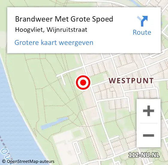 Locatie op kaart van de 112 melding: Brandweer Met Grote Spoed Naar Hoogvliet, Wijnruitstraat op 2 september 2023 09:14